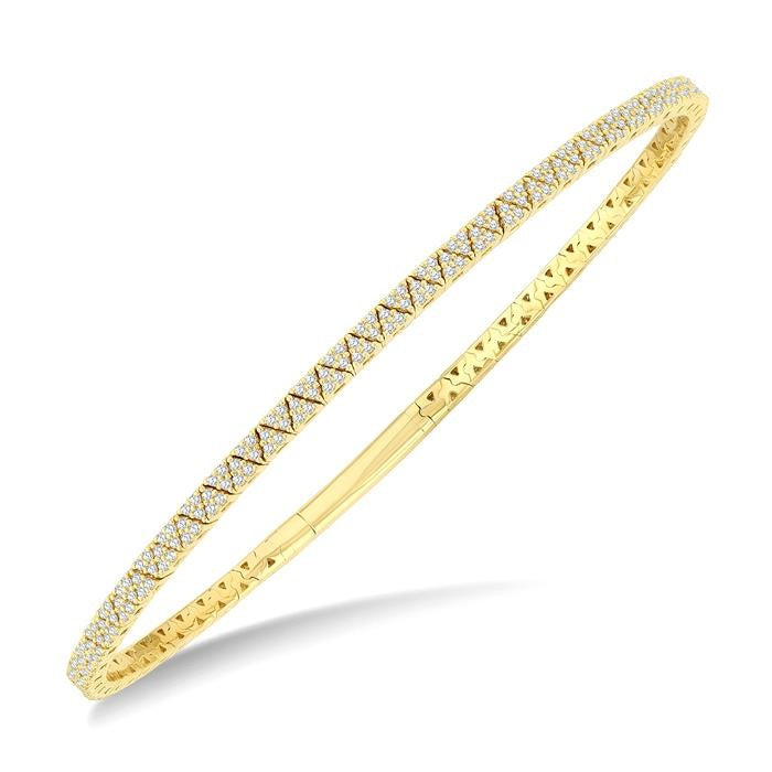 1 Ctw Full-Way Triangle Motif Round Cut Diamond Flex Bangle in 14K Yellow Gold