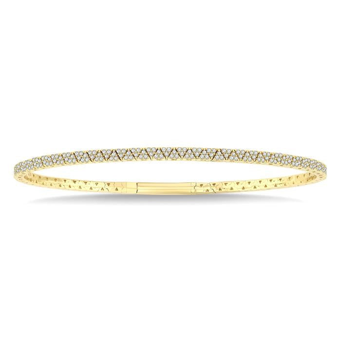 1 Ctw Full-Way Triangle Motif Round Cut Diamond Flex Bangle in 14K Yellow Gold