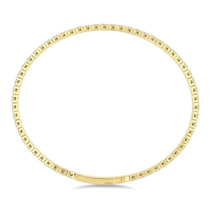 1 Ctw Full-Way Triangle Motif Round Cut Diamond Flex Bangle in 14K Yellow Gold