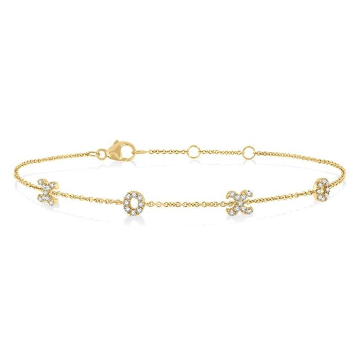 1/5 Ctw 'XO' Hugs and Kisses Round Cut Diamond Station Bracelet in 10K Yellow Gold