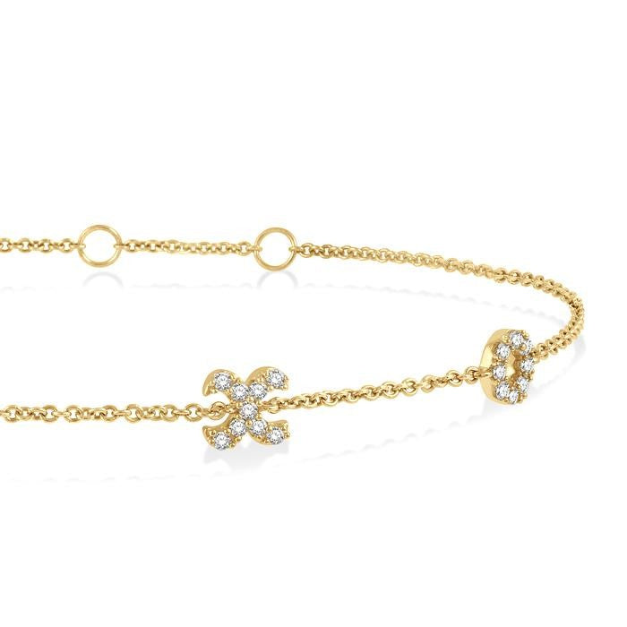 1/5 Ctw 'XO' Hugs and Kisses Round Cut Diamond Station Bracelet in 10K Yellow Gold