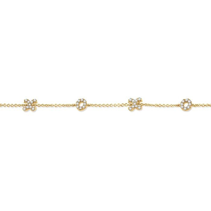 1/5 Ctw 'XO' Hugs and Kisses Round Cut Diamond Station Bracelet in 10K Yellow Gold