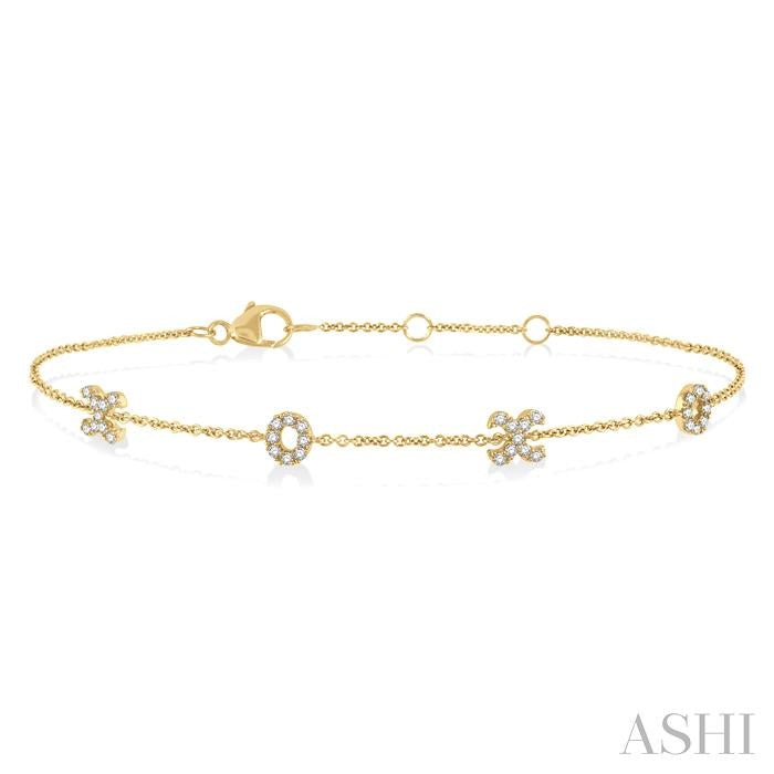 1/5 Ctw 'XO' Hugs and Kisses Round Cut Diamond Station Bracelet in 10K Yellow Gold