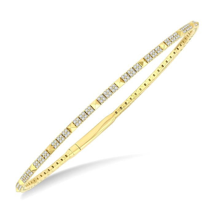 5/8 Ctw Full-Way Square & Pyramid Motif Round Cut Diamond Flex Bangle in 14K Yellow Gold