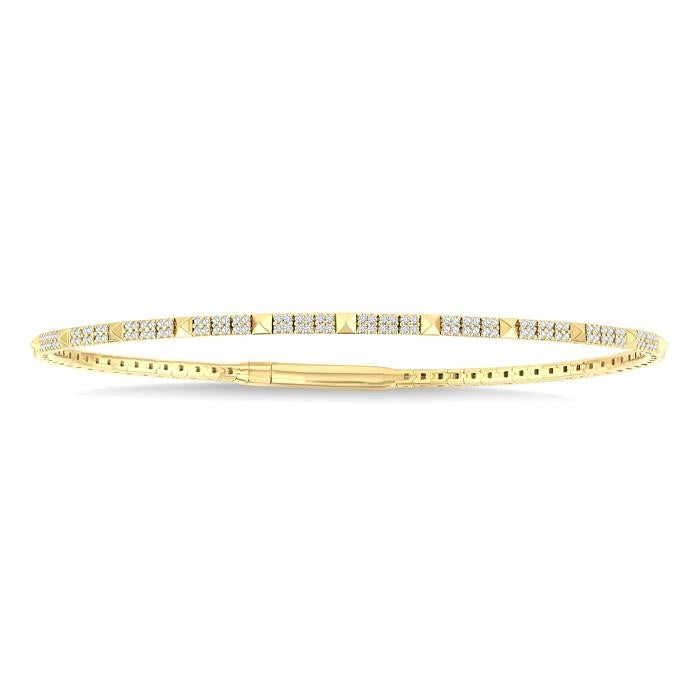 5/8 Ctw Full-Way Square & Pyramid Motif Round Cut Diamond Flex Bangle in 14K Yellow Gold