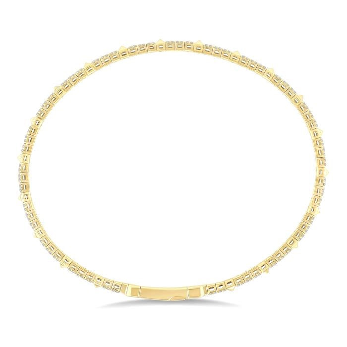 5/8 Ctw Full-Way Square & Pyramid Motif Round Cut Diamond Flex Bangle in 14K Yellow Gold