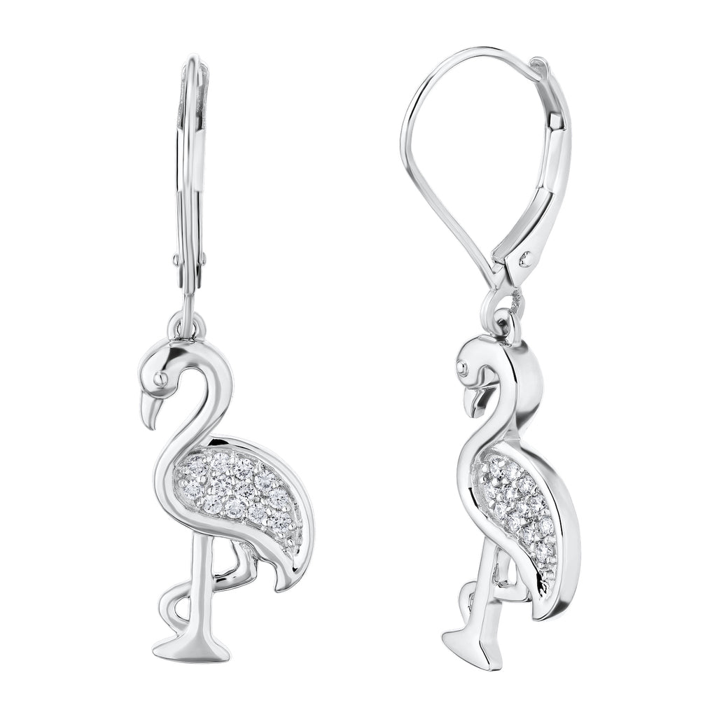 Diamond Flamingo Leverback Earrings