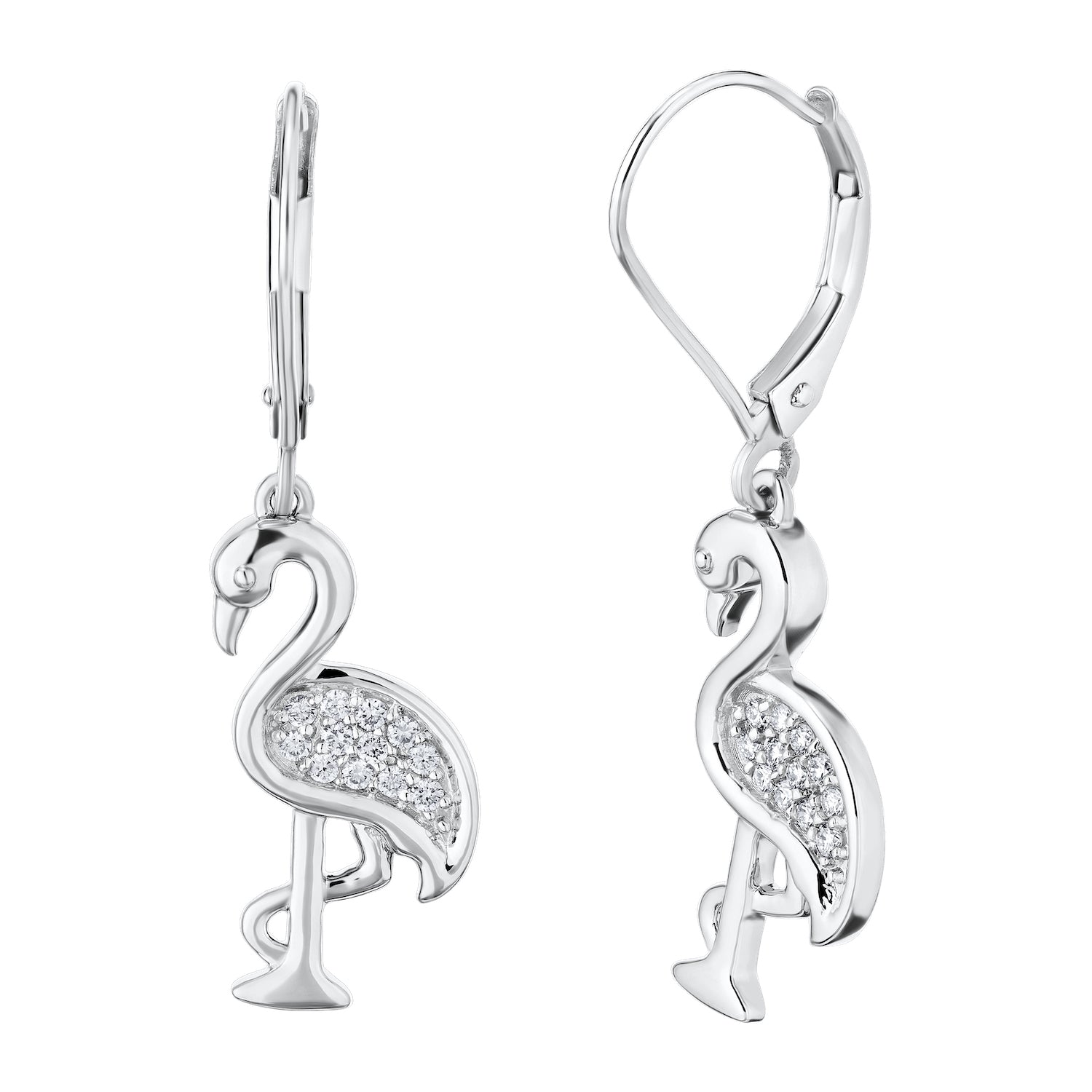 Diamond Flamingo Leverback Earrings