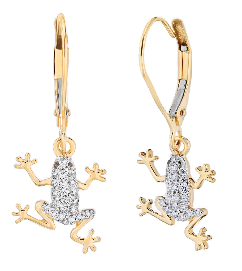 Diamond Two Tone Frog Dangle Earrings