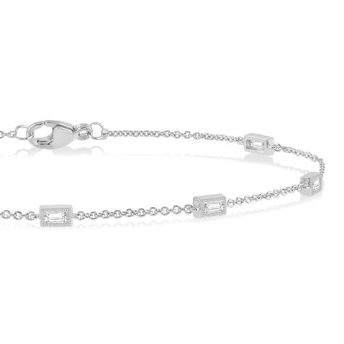Petite Baguette Diamond Station Fashion Chain Bracelet