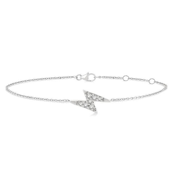 1/10 Ctw Petite Lightning Bolt Round Cut Diamond Fashion Bracelet in 10K White Gold