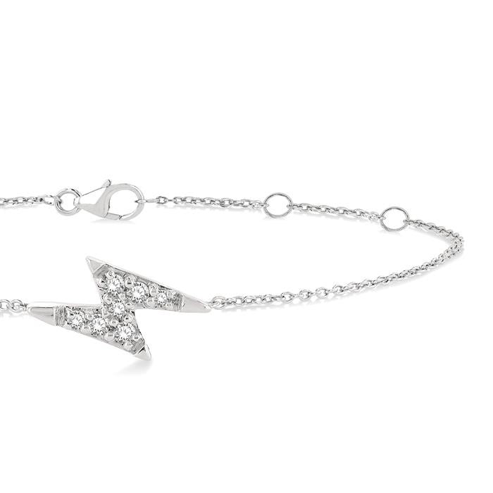 1/10 Ctw Petite Lightning Bolt Round Cut Diamond Fashion Bracelet in 10K White Gold