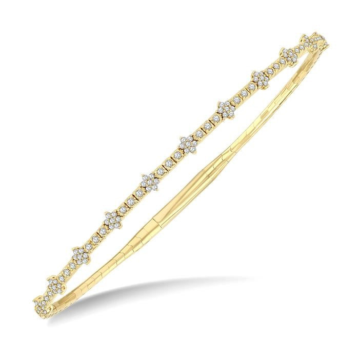 1/3 Ctw Full Length Floral Motif Round Cut Diamond Flex Bangle in 14K Yellow Gold