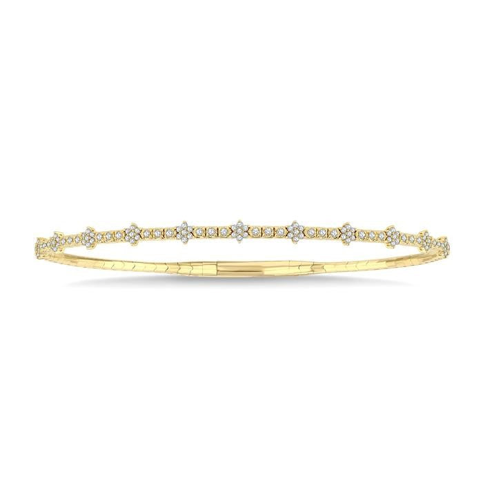 1/3 Ctw Full Length Floral Motif Round Cut Diamond Flex Bangle in 14K Yellow Gold