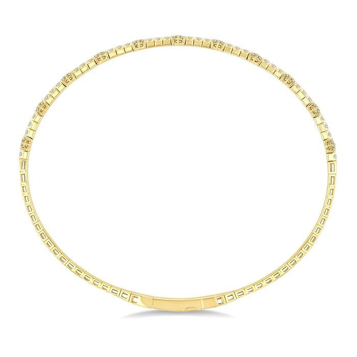 1/3 Ctw Full Length Floral Motif Round Cut Diamond Flex Bangle in 14K Yellow Gold