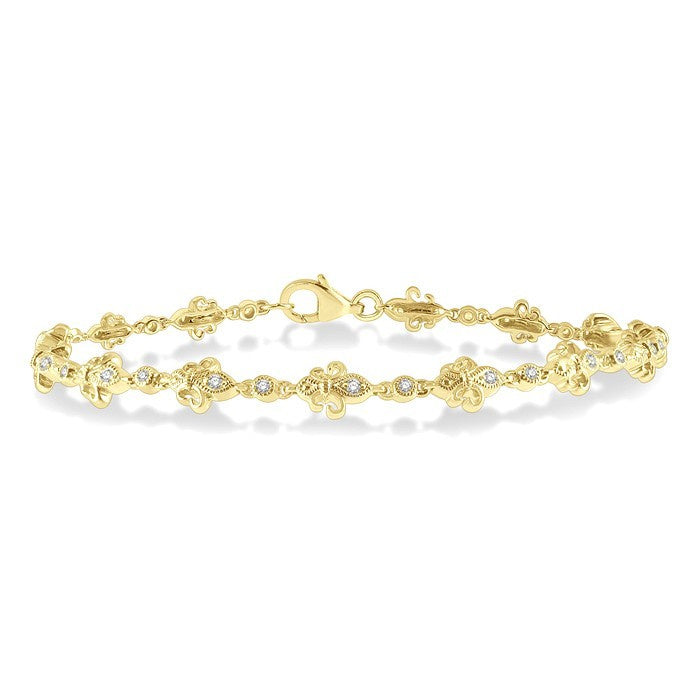 1/3 Ctw Fleur De Lis Round Cut Diamond Link Bracelet in 10K Yellow Gold