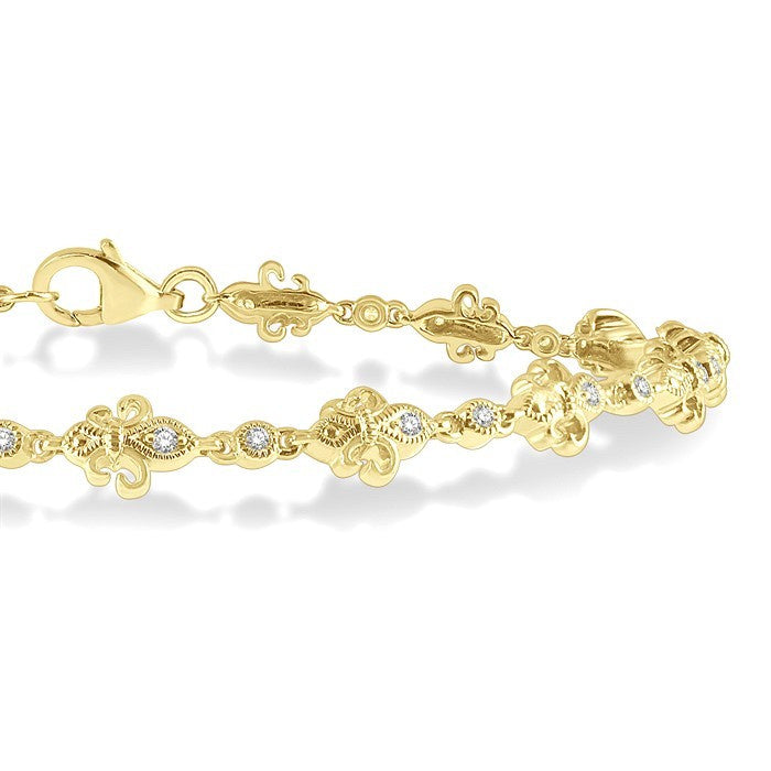 1/3 Ctw Fleur De Lis Round Cut Diamond Link Bracelet in 10K Yellow Gold