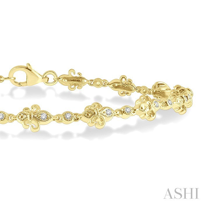 1/3 Ctw Fleur De Lis Round Cut Diamond Link Bracelet in 10K Yellow Gold