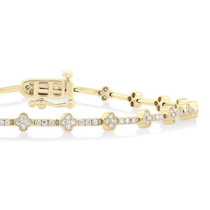 1 Ctw Clover Motif Round Cut Diamond Bracelet in 14K Yellow Gold