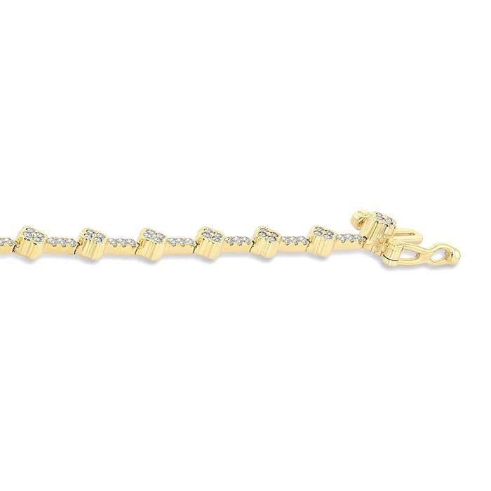 1 Ctw Clover Motif Round Cut Diamond Bracelet in 14K Yellow Gold