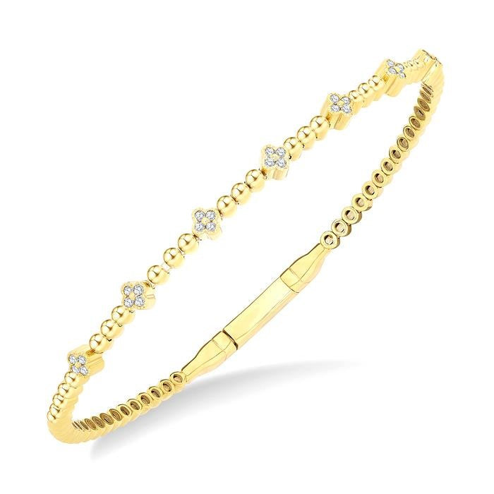 1/6 Ctw Round Cut Bead Bijoux Diamond Clover Bead Fashion Flex Bangle in 10K Yellow Gold
