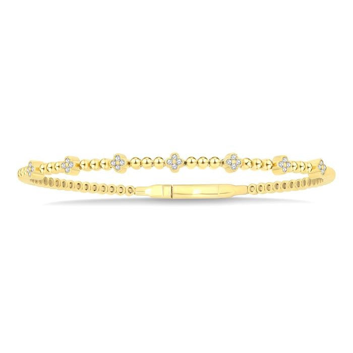 1/6 Ctw Round Cut Bead Bijoux Diamond Clover Bead Fashion Flex Bangle in 10K Yellow Gold