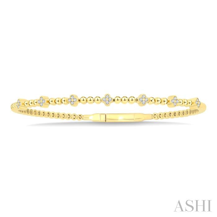 1/6 Ctw Round Cut Bead Bijoux Diamond Clover Bead Fashion Flex Bangle in 10K Yellow Gold