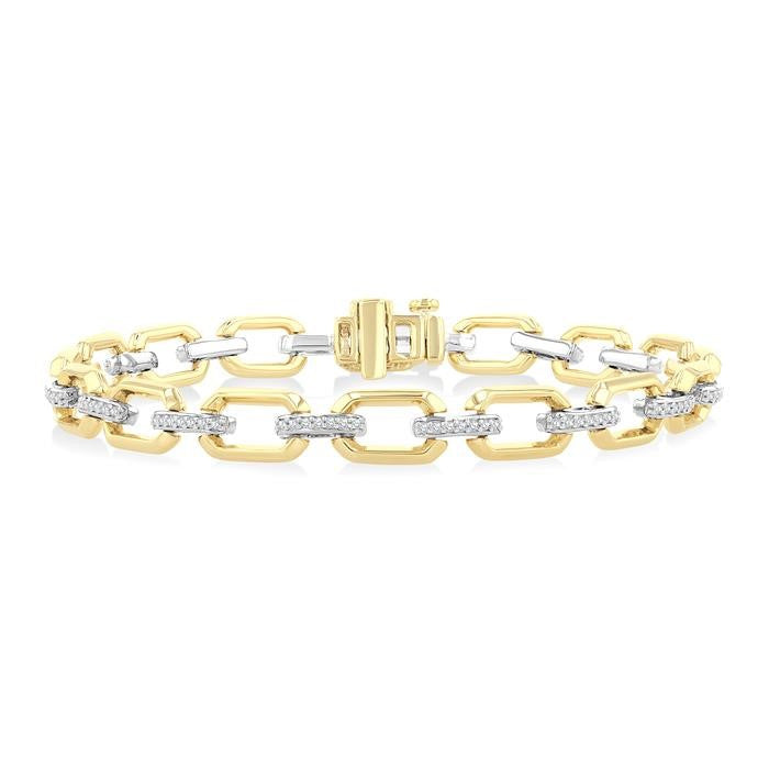 1/3 Ctw Round Cut Diamond Bold Octagonal Shape Link Bracelet in 10K Yellow and White Gold