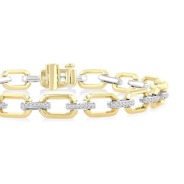 1/3 Ctw Round Cut Diamond Bold Octagonal Shape Link Bracelet in 10K Yellow and White Gold