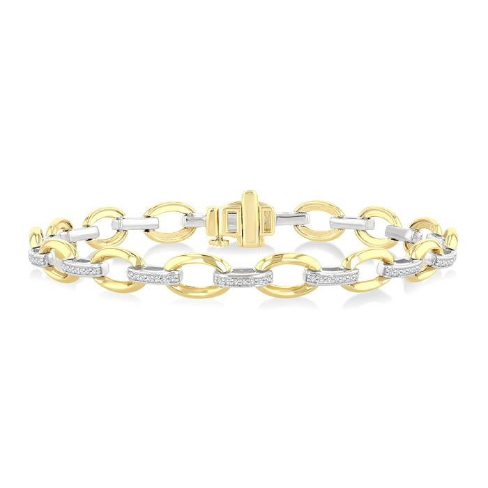 1/3 Ctw Round Cut Diamond Bold Oval Shape Link Bracelet in 10K Yellow and White Gold