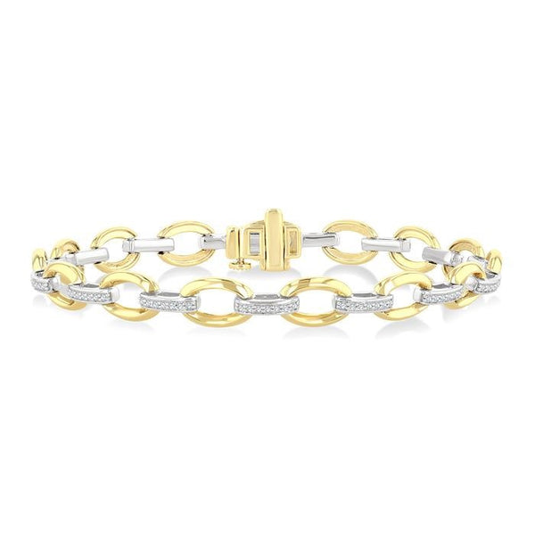 1/3 Ctw Round Cut Diamond Bold Oval Shape Link Bracelet in 10K Yellow and White Gold