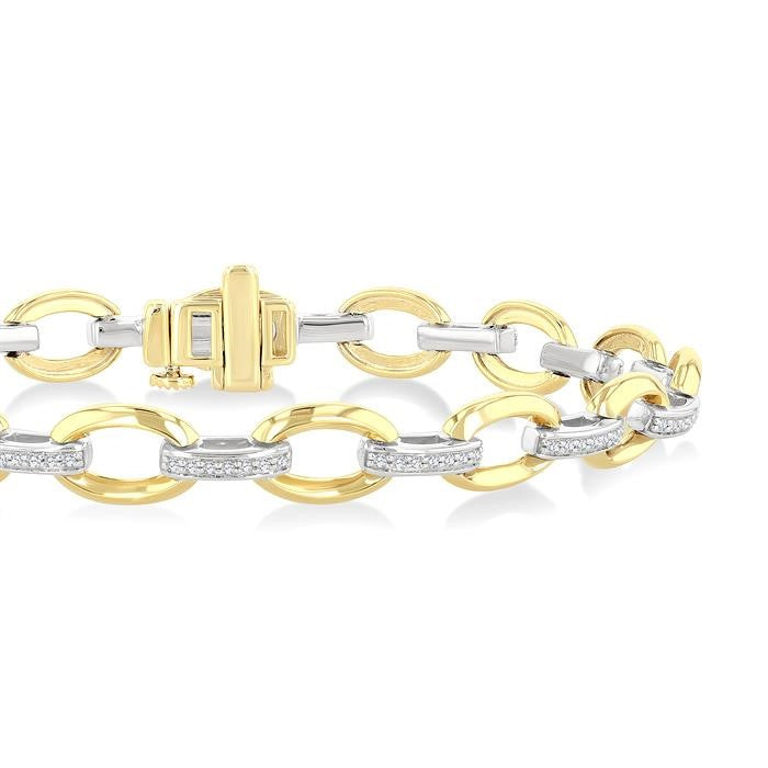 1/3 Ctw Round Cut Diamond Bold Oval Shape Link Bracelet in 10K Yellow and White Gold