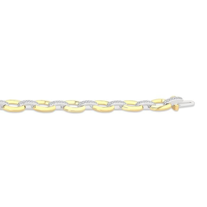 1/3 Ctw Round Cut Diamond Bold Oval Shape Link Bracelet in 10K Yellow and White Gold