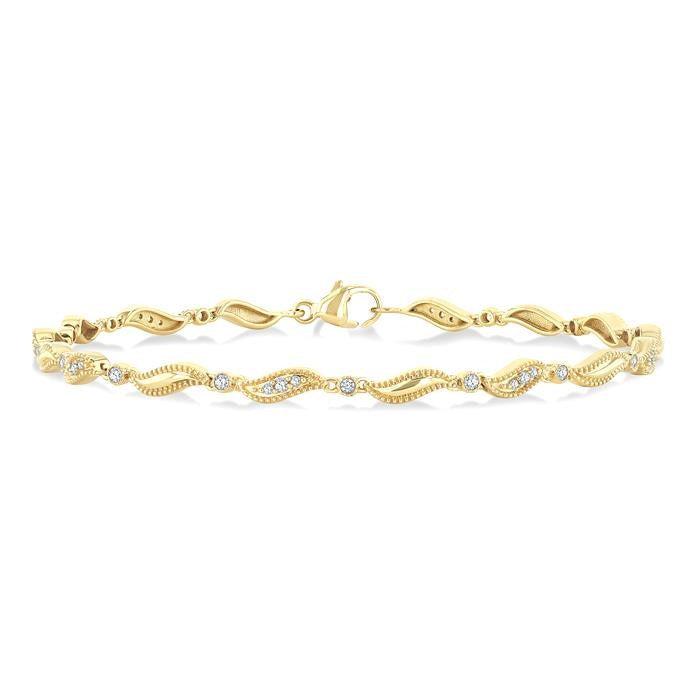 1/4 Ctw Wave Link Round Cut Diamond Fashion Bracelet in 10K Yellow Gold