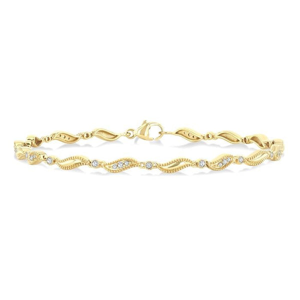 1/4 Ctw Wave Link Round Cut Diamond Fashion Bracelet in 10K Yellow Gold