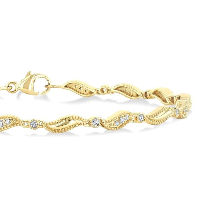 1/4 Ctw Wave Link Round Cut Diamond Fashion Bracelet in 10K Yellow Gold