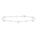 5 MM Round Shape Cultured Pearl and 1/6 Ctw Round Cut Diamond Fashion Station Bracelet in 14K White Gold