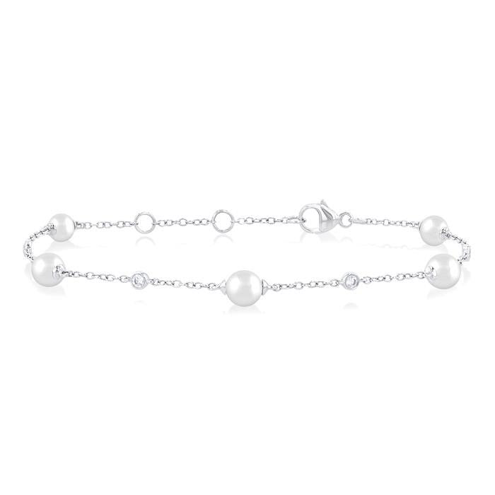 Pearl & Diamond Station Chain Bracelet