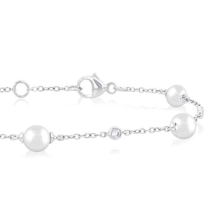 Pearl & Diamond Station Chain Bracelet