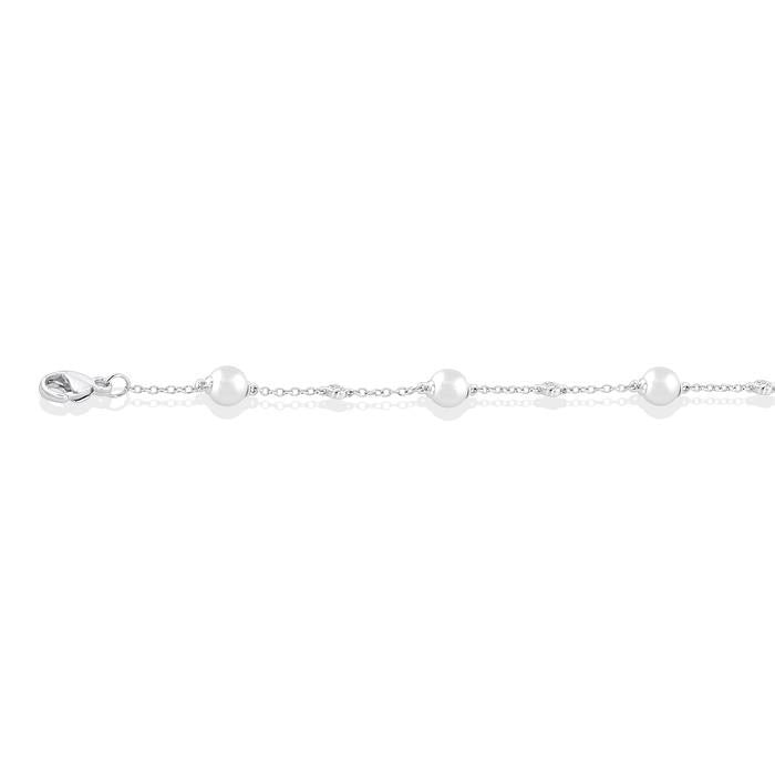 Pearl & Diamond Station Chain Bracelet