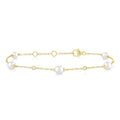 5 MM Round Shape Cultured Pearl and 1/6 Ctw Round Cut Diamond Fashion Station Bracelet in 14K Yellow Gold