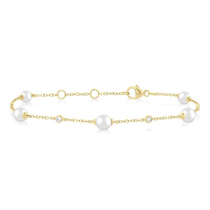 Pearl & Diamond Station Chain Bracelet