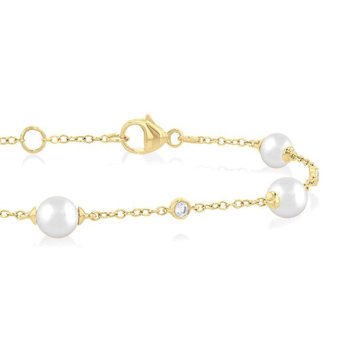 Pearl & Diamond Station Chain Bracelet