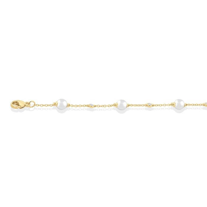 Pearl & Diamond Station Chain Bracelet
