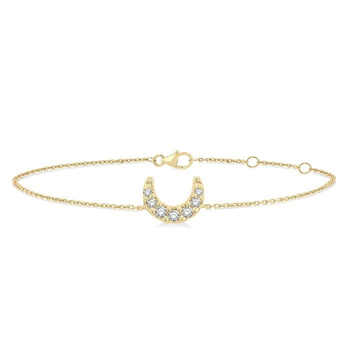 1/20 Ctw Petite Crescent Moon Round Cut Diamond Fashion Bracelet in 10K Yellow Gold