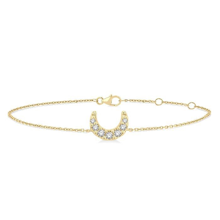 1/20 Ctw Petite Crescent Moon Round Cut Diamond Fashion Bracelet in 10K Yellow Gold