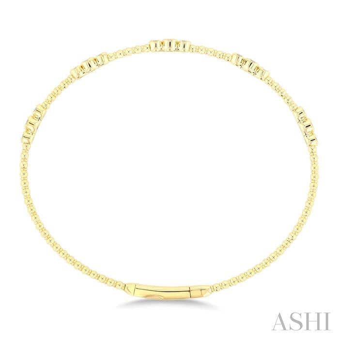 1/2 Ctw Three Stone Bezel Set Round Cut Diamond Flex Bangle in 14K Yellow Gold