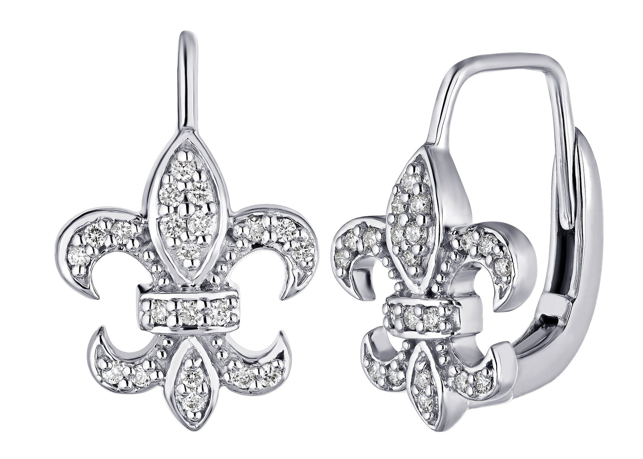 Diamond Lis Royale Fleur de Lis Lever Back Earrings