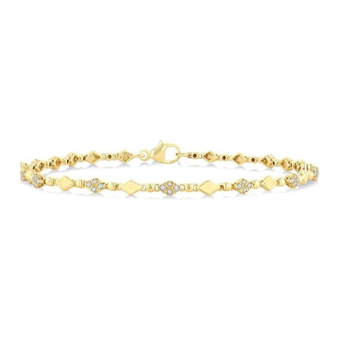 1/4 Ctw Kite Mount & Bead Link Round Cut Bead Bijoux Diamond Fashion Bracelet in 10K Yellow Gold