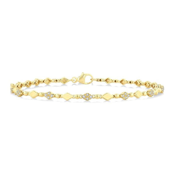 1/4 Ctw Kite Mount & Bead Link Round Cut Bead Bijoux Diamond Fashion Bracelet in 10K Yellow Gold